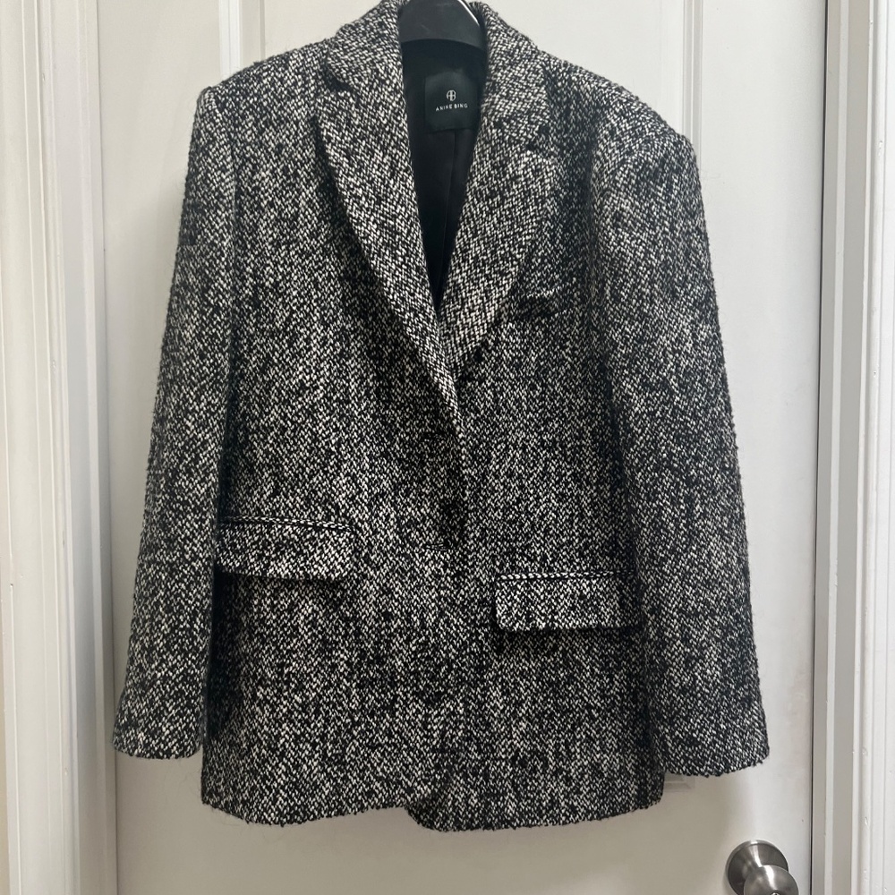 Anine Bing Quinn Blazer Size M in Salt&Pepper
